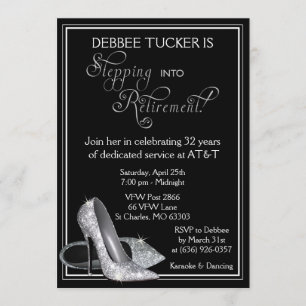 Silver Glitter Shoes Retirement Party Invitation