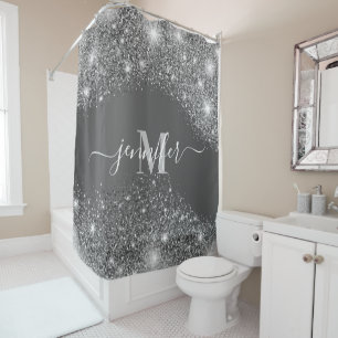 Silver Glitter Shower Curtain
