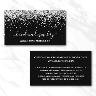 Silver Glitter Signature Style Online Store Black Business Card