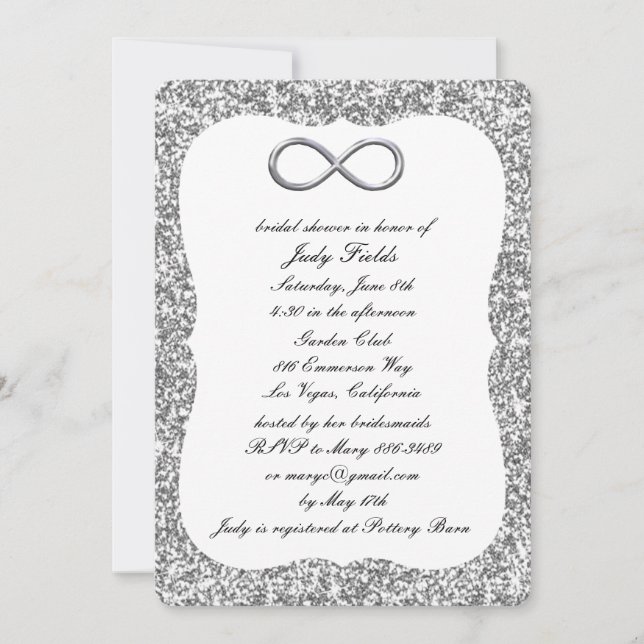 Silver Glitter Silver Infinity Bridal Shower Invitation (Front)