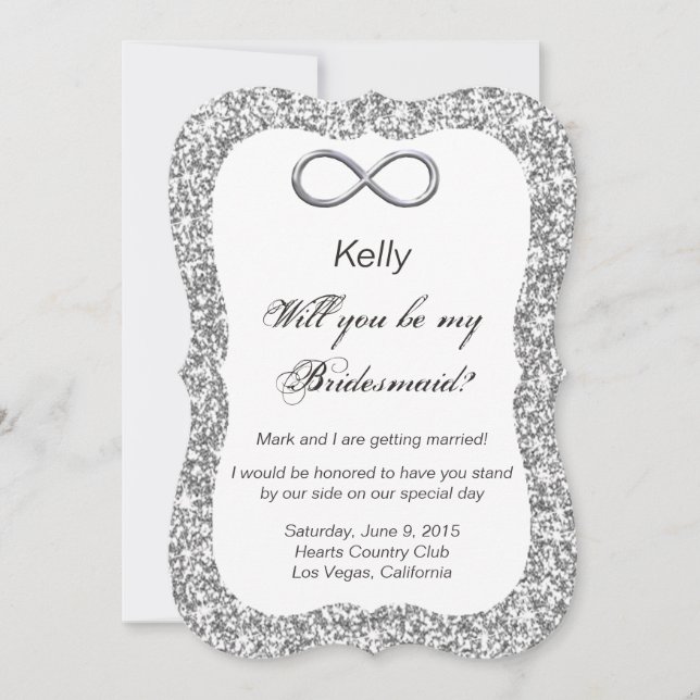 Silver Glitter Silver Infinity Bridesmaid Card (Front)