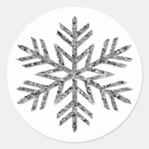 Silver Glitter Snowflake Christmas Holiday Classic Round Sticker