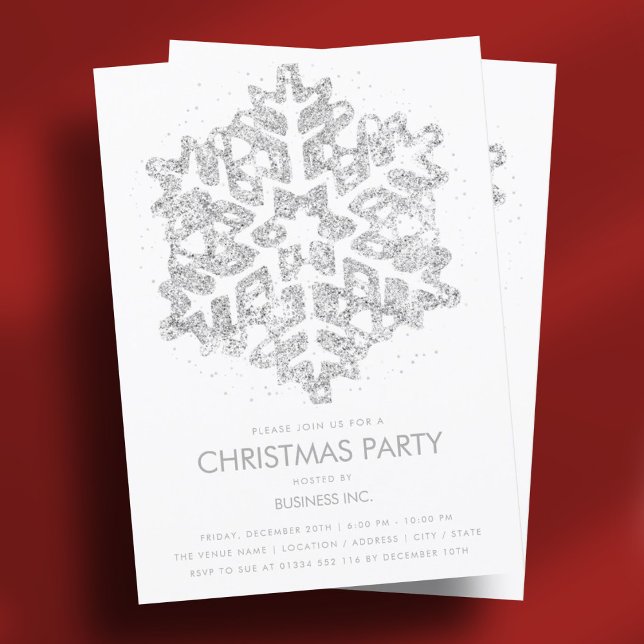 Silver Glitter Snowflake Christmas Party  Invitation (Silver Glitter Snowflake Christmas Party Invitation)
