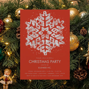 Silver Glitter Snowflake Christmas Party Red  Invitation