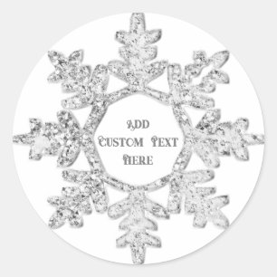 Silver Glitter Snowflake Christmas Personalised Classic Round Sticker