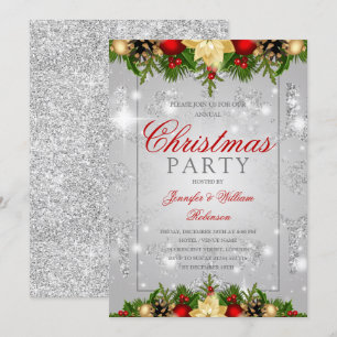 Silver Glitter Snowflake Festive Xmas Holiday  Invitation