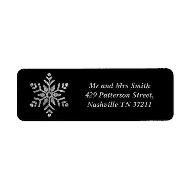 Silver Glitter Snowflake in Black Background (Front)