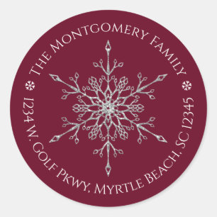 Silver Glitter Snowflake Name Address Holiday Classic Round Sticker