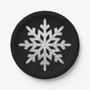 Silver Glitter Snowflake Paper Plate