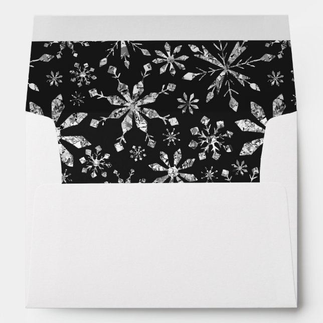 Silver Glitter Snowflake Pattern Winter Wedding Envelope (Back (Bottom))