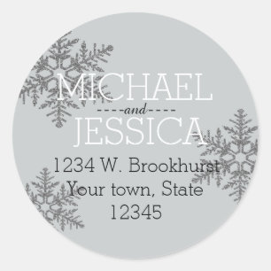 Silver Glitter Snowflake Personalised address Classic Round Sticker