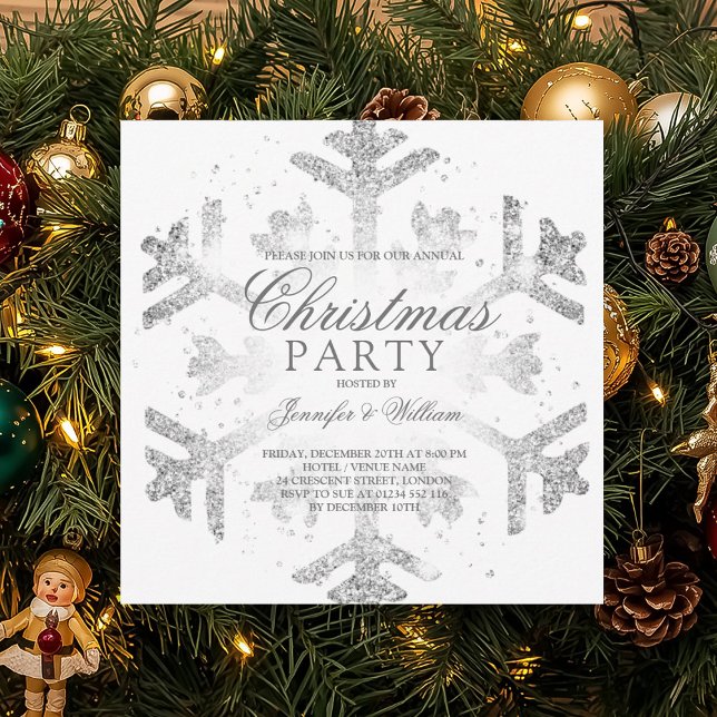 Silver Glitter Snowflake Xmas Holiday Party Invitation (Silver Glitter Snowflake Xmas Holiday Party Invitation)