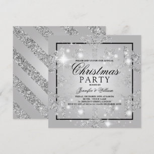 Silver Glitter Snowflake Xmas Holiday Party Invitation