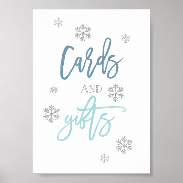 Silver Glitter Snowflakes | Cards and Gifts Sign (Front)