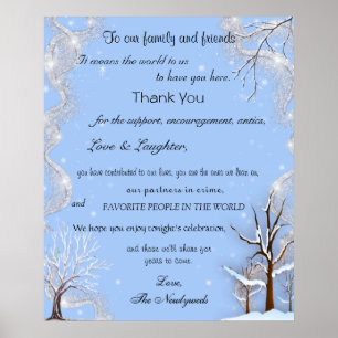Silver Glitter Snowflakes Snow Covered Trees   Poster
