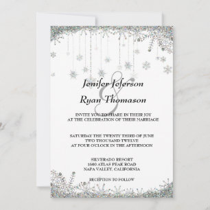 Silver glitter snowflakes wedding Invitation