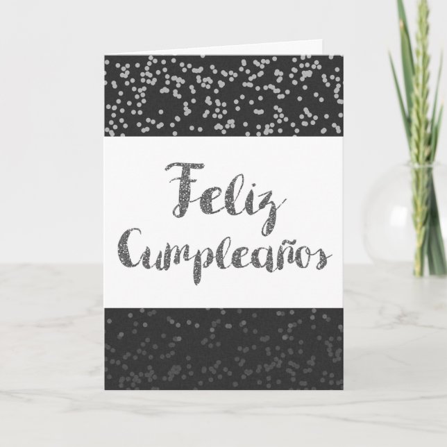 Silver Glitter Spanish Birthday Card (Front)