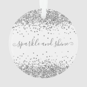 Silver Glitter Sparkle and Shine Happy Holidays Ornament