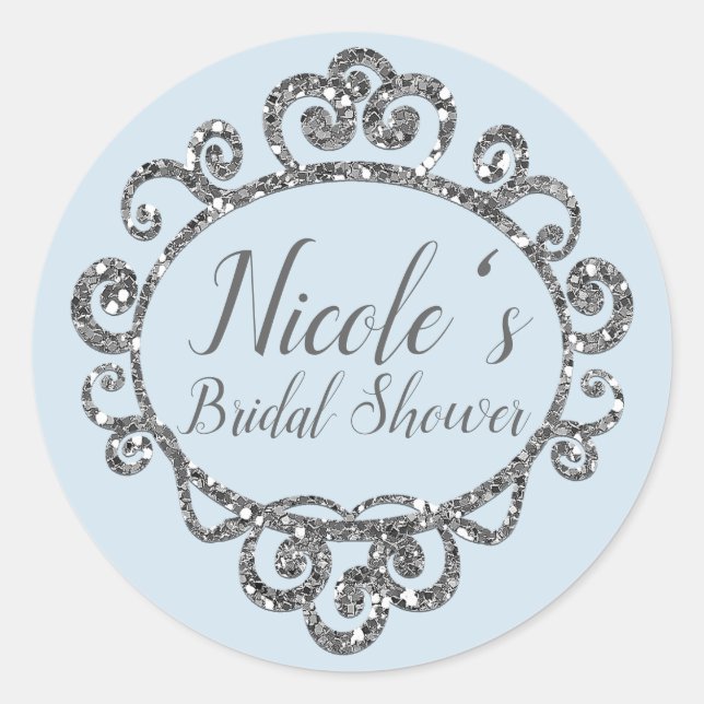 Silver Glitter Sparkle Birthday Party Favour Classic Round Sticker (Front)