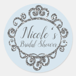Silver Glitter Sparkle Birthday Party Favour Classic Round Sticker