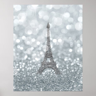 Silver Glitter Sparkle Bling Eiffel Tower Glam Poster