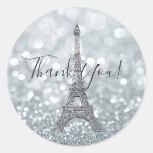 Silver Glitter Sparkle Bling Eiffel Tower Party Classic Round Sticker