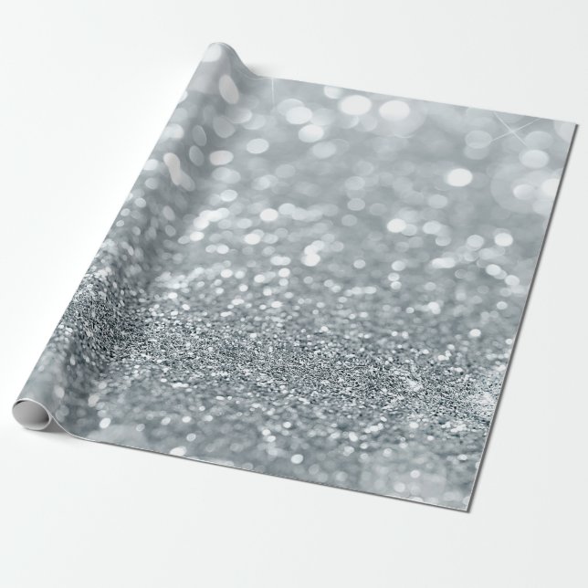 Silver Glitter Sparkle Bokeh Lights Glamour Chic Wrapping Paper (Unrolled)
