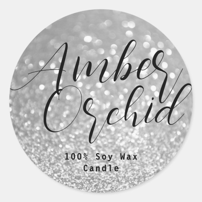 Silver Glitter Sparkle Crystal Bokeh Candle Labels (Front)