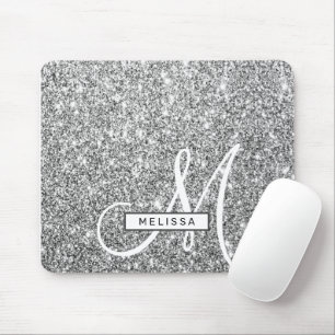Silver Glitter Sparkle Custom Monogrammed and Name Mouse Mat