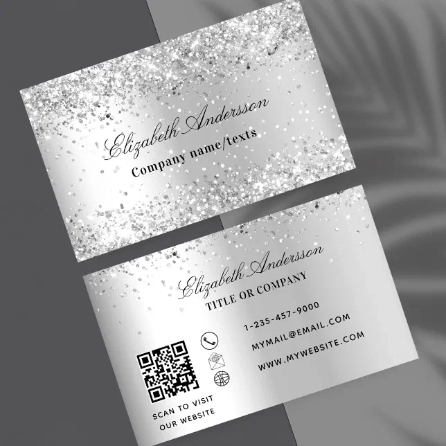 Silver Glitter Sparkle Dust Elegant Qr Code Business Card Zazzle
