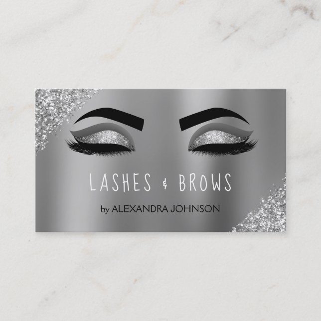 Silver Glitter Sparkle Eyelashes Lashes Brows Business Card (Front)