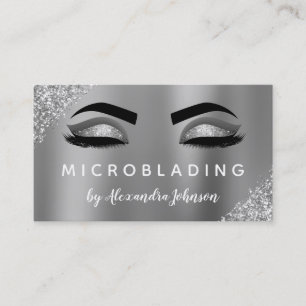 Silver Glitter Sparkle Eyelashes Microblading Business Card