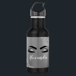 Silver Glitter Sparkle Eyelashes Monogram Name 532 Ml Water Bottle<br><div class="desc">Silver Faux Foil Metallic Sparkle Glitter Brushed Metal Monogram Name and Initial Eyelashes (Lashes),  Eyelash Extensions and Eyes Water Bottle. This makes the perfect sweet 16 birthday,  wedding,  bridal shower,  anniversary,  baby shower or bachelorette party gift for someone decorating her room in trendy cool style.</div>