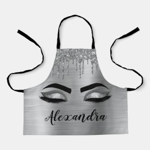 Silver Glitter Sparkle Eyelashes Monogram Name Apron