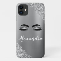 Silver Glitter Sparkle Eyelashes Monogram Name