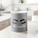 Silver Glitter Sparkle Eyelashes Monogram Name Coffee Mug<br><div class="desc">Silver Faux Foil Metallic Sparkle Glitter Brushed Metal Monogram Name and Initial Eyelashes (Lashes),  Eyelash Extensions and Eyes Coffee Cup  or Mug. The design makes the perfect sweet 16 birthday,  wedding,  bridal shower,  anniversary,  baby shower or bachelorette party gift for someone looking for a trendy cool style.</div>