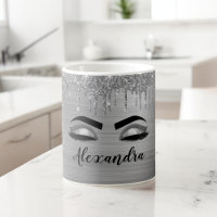 Silver Glitter Sparkle Eyelashes Monogram Name