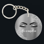 Silver Glitter Sparkle Eyelashes Monogram Name Key Ring<br><div class="desc">Silver Faux Foil Metallic Sparkle Glitter Brushed Metal Monogram Name and Initial Eyelashes (Lashes),  Eyelash Extensions and Eyes Keychain. This makes the perfect sweet 16 birthday,  wedding,  bridal shower,  anniversary,  baby shower or bachelorette party gift for someone decorating her room in trendy cool style.</div>