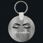 Silver Glitter Sparkle Eyelashes Monogram Name Key Ring<br><div class="desc">Silver Faux Foil Metallic Sparkle Glitter Brushed Metal Monogram Name and Initial Eyelashes (Lashes),  Eyelash Extensions and Eyes Keychain. The design makes the perfect sweet 16 birthday,  wedding,  bridal shower,  anniversary,  baby shower or bachelorette party gift for someonelooking for a trendy cool style.</div>