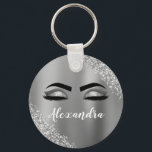 Silver Glitter Sparkle Eyelashes Monogram Name Key Ring<br><div class="desc">Silver Faux Foil Metallic Sparkle Glitter Brushed Metal Monogram Name and Initial Eyelashes (Lashes),  Eyelash Extensions and Eyes Keychain. The design makes the perfect sweet 16 birthday,  wedding,  bridal shower,  anniversary,  baby shower or bachelorette party gift for someonelooking for a trendy cool style.</div>