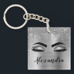 Silver Glitter Sparkle Eyelashes Monogram Name Key Ring<br><div class="desc">Silver Faux Foil Metallic Sparkle Glitter Brushed Metal Monogram Name and Initial Eyelashes (Lashes),  Eyelash Extensions and Eyes Keychain. This makes the perfect sweet 16 birthday,  wedding,  bridal shower,  anniversary,  baby shower or bachelorette party gift for someone decorating her room in trendy cool style.</div>