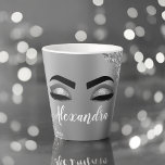 Silver Glitter Sparkle Eyelashes Monogram Name Latte Mug<br><div class="desc">Silver Faux Foil Metallic Sparkle Glitter Brushed Metal Monogram Name and Initial Eyelashes (Lashes),  Eyelash Extensions and Eyes Latte Mug. This makes the perfect sweet 16 birthday,  wedding,  bridal shower,  anniversary,  baby shower or bachelorette party gift for someone decorating her room in trendy cool style.</div>