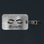 Silver Glitter Sparkle Eyelashes Monogram Name Luggage Tag<br><div class="desc">Silver Faux Foil Metallic Sparkle Glitter Brushed Metal Monogram Name and Initial Eyelashes (Lashes),  Eyelash Extensions and Eyes Luggage  Bag Tag. The design makes the perfect sweet 16 birthday,  wedding,  bridal shower,  anniversary,  baby shower or bachelorette party gift for someone looking for a trendy cool style.</div>
