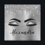Silver Glitter Sparkle Eyelashes Monogram Name Magnet<br><div class="desc">Silver Faux Foil Metallic Sparkle Glitter Brushed Metal Monogram Name and Initial Eyelashes (Lashes),  Eyelash Extensions and Eyes Refrigerator Magnets. The design makes the perfect sweet 16 birthday,  wedding,  bridal shower,  anniversary,  baby shower or bachelorette party gift for someone looking for a trendy cool style.</div>