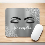 Silver Glitter Sparkle Eyelashes Monogram Name Mouse Mat<br><div class="desc">Silver Faux Foil Metallic Sparkle Glitter Brushed Metal Monogram Name and Initial Eyelashes (Lashes),  Eyelash Extensions and Eyes Computer Mousepad (mouse pad). The design makes the perfect sweet 16 birthday,  wedding,  bridal shower,  anniversary,  baby shower or bachelorette party gift for someone looking for a trendy cool style.</div>