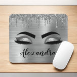 Silver Glitter Sparkle Eyelashes Monogram Name Mouse Mat<br><div class="desc">Silver Faux Foil Metallic Sparkle Glitter Brushed Metal Monogram Name and Initial Eyelashes (Lashes),  Eyelash Extensions and Eyes Mousepad. The design makes the perfect sweet 16 birthday,  wedding,  bridal shower,  anniversary,  baby shower or bachelorette party gift for someone looking for a trendy cool style.</div>