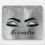 Silver Glitter Sparkle Eyelashes Monogram Name Mouse Mat<br><div class="desc">Silver Faux Foil Metallic Sparkle Glitter Brushed Metal Monogram Name and Initial Eyelashes (Lashes),  Eyelash Extensions and Eyes Computer Mousepad (mouse pad). The design makes the perfect sweet 16 birthday,  wedding,  bridal shower,  anniversary,  baby shower or bachelorette party gift for someone looking for a trendy cool style.</div>