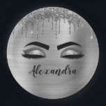 Silver Glitter Sparkle Eyelashes Monogram Name Paper Plate<br><div class="desc">Silver Faux Foil Metallic Sparkle Glitter Brushed Metal Monogram Name and Initial Eyelashes (Lashes),  Eyelash Extensions and Eyes Paper Plates. The design makes the perfect sweet 16 birthday,  wedding,  bridal shower,  anniversary,  baby shower or bachelorette party gift for someone looking for a trendy cool style.</div>