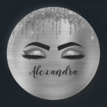 Silver Glitter Sparkle Eyelashes Monogram Name Paper Plate<br><div class="desc">Silver Faux Foil Metallic Sparkle Glitter Brushed Metal Monogram Name and Initial Eyelashes (Lashes),  Eyelash Extensions and Eyes Paper Plates. The design makes the perfect sweet 16 birthday,  wedding,  bridal shower,  anniversary,  baby shower or bachelorette party gift for someone looking for a trendy cool style.</div>
