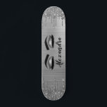 Silver Glitter Sparkle Eyelashes Monogram Name Skateboard<br><div class="desc">Silver Faux Foil Metallic Sparkle Glitter Brushed Metal Monogram Name and Initial Eyelashes (Lashes),  Eyelash Extensions and Eyes Skateboard. This makes the perfect sweet 16 birthday,  wedding,  bridal shower,  anniversary,  baby shower or bachelorette party gift for someone decorating her room in trendy cool style.</div>